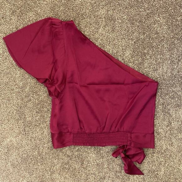 Express Women's Satin One Shoulder Tie Waist Top Bright Pink Size XS - NWT $64 - Picture 8 of 16